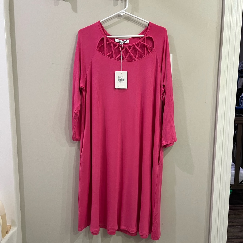 White Mark Blouse Dress Womens Plus size 1X‎ Pink Crisscross Cutout Stretch New